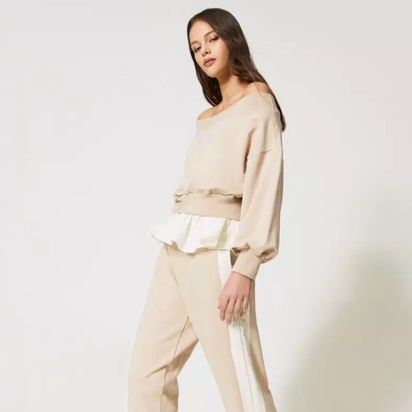 Twinset NWT Sweatshirt with poplin flounces size L - Picture 1 of 14